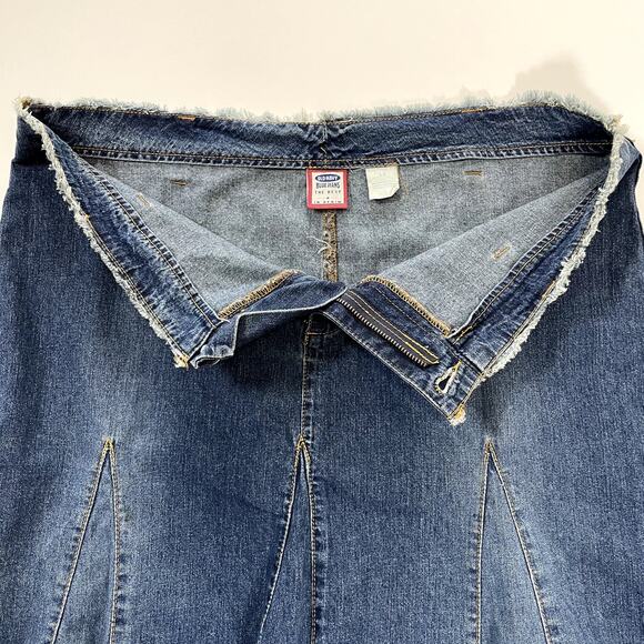 OLD NAVY Y2K  Denim Fit & Flare 12 Raw Hem Button Waist Cotton Jean Skirt Retro - Picture 4 of 7